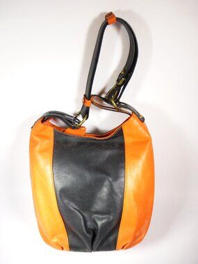 New Florence Leather Market orange and black soft Italian leather handbag